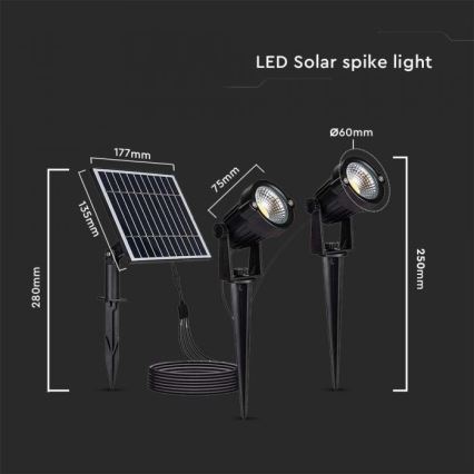 Zestaw 2 lamp solarnych LED zewnętrznych 2xLED/1,2W/3,7V IP65 3000K 4000 mAh