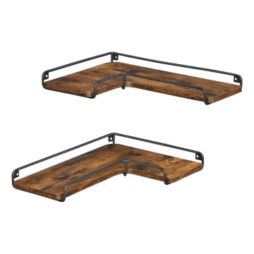 Zestaw 2 półek ściennych SHELFY brązowe/czarne