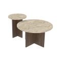 Zestaw 2 stolików kawowych PURO, śr. 40/70 cm, orzech/trawertyn