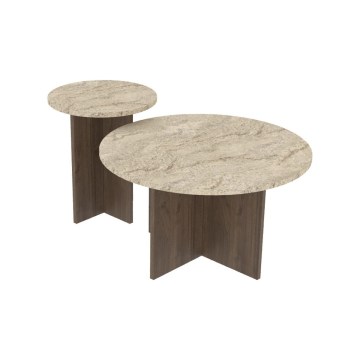 ZESTAW 2 stolików kawowych PURO, śr. 40 i 70 cm, orzech/beżowy