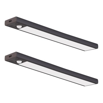 Zestaw 2 szt. ładowalnych lamp LED do mebli VIRO z czujnikiem ruchu i zmierzchu, 1,2 W, 3,7 V, 800 mAh, 3000/4000/6500 K, 30 cm, czarny