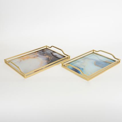 ZESTAW 2x Dekoracyjna taca 40x30/35x25 cm złoty