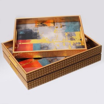 ZESTAW 2x Dekoracyjna taca 40x30/35x25 cm złoty