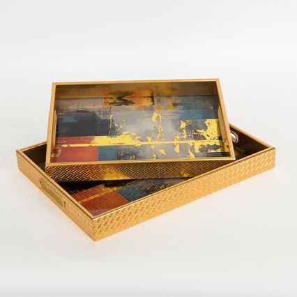 ZESTAW 2x Dekoracyjna taca 40x30/35x25 cm złoty