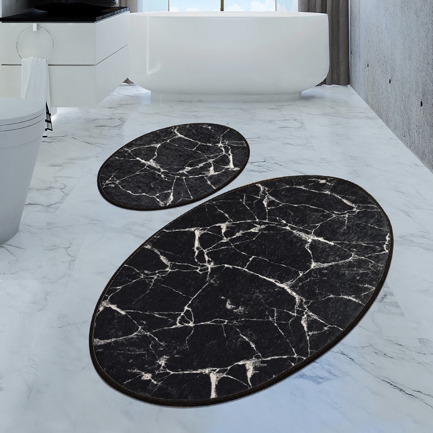 ZESTAW 2x Dywanik łazienkowy MARBLE 50x60/60x100 cm czarny