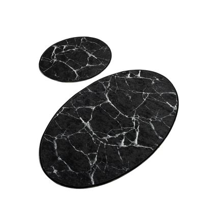 ZESTAW 2x Dywanik łazienkowy MARBLE 50x60/60x100 cm czarny