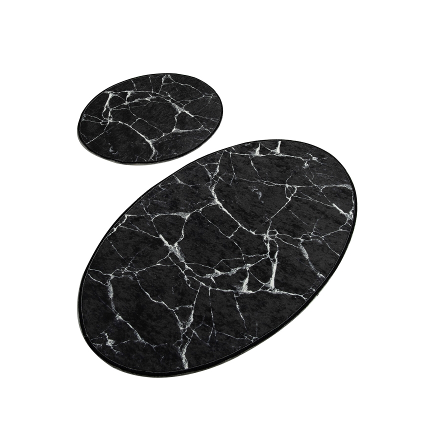 ZESTAW 2x Dywanik łazienkowy MARBLE 50x60/60x100 cm czarny