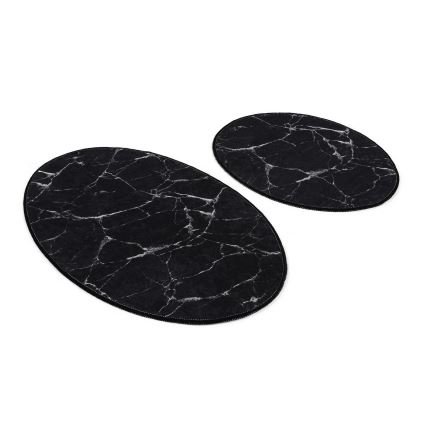 ZESTAW 2x Dywanik łazienkowy MARBLE 50x60/60x100 cm czarny