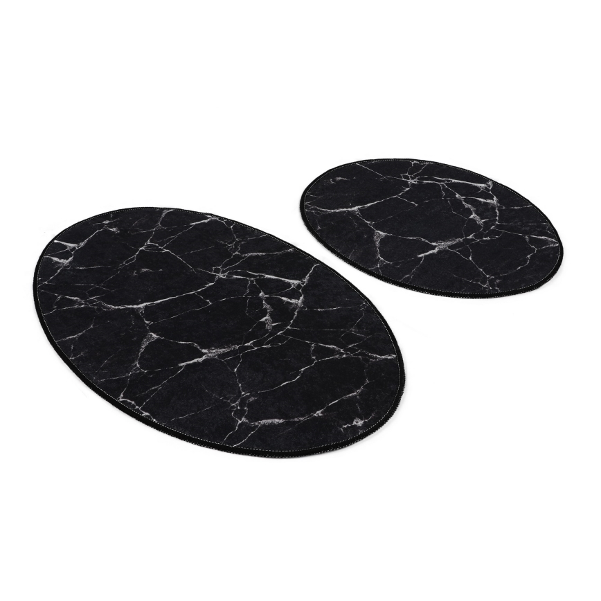 ZESTAW 2x Dywanik łazienkowy MARBLE 50x60/60x100 cm czarny