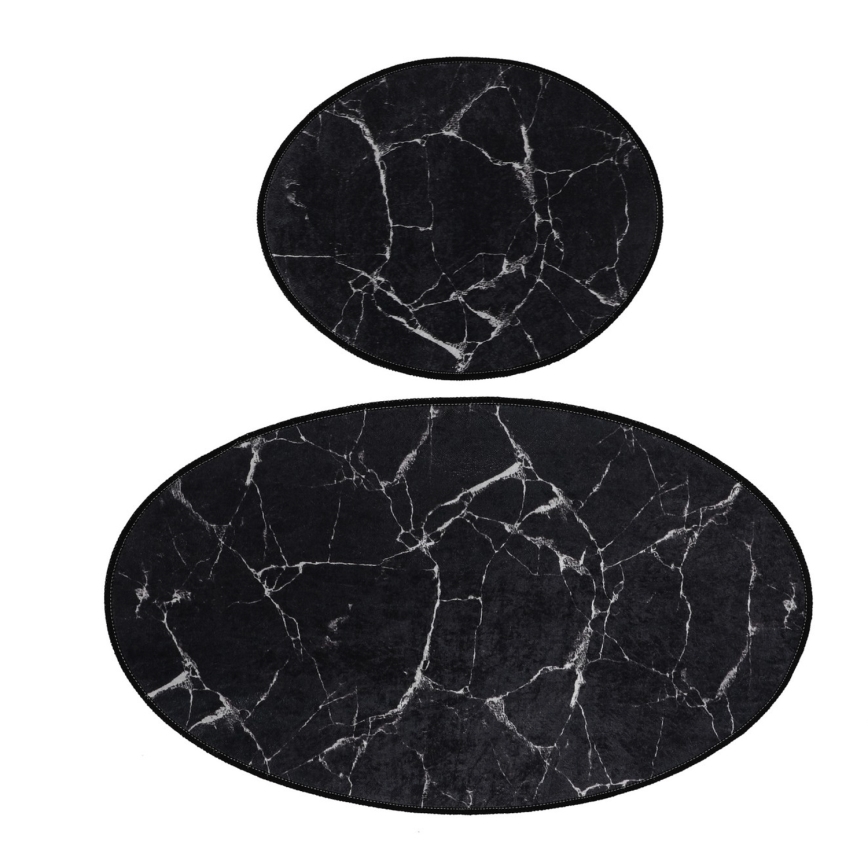 ZESTAW 2x Dywanik łazienkowy MARBLE 50x60/60x100 cm czarny
