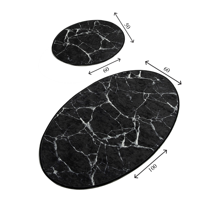 ZESTAW 2x Dywanik łazienkowy MARBLE 50x60/60x100 cm czarny