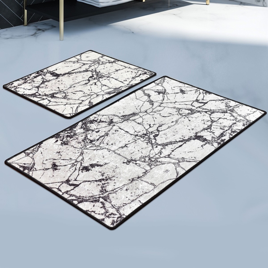 ZESTAW 2x Dywanik łazienkowy MARBLE 60/100 cm biały/czarny