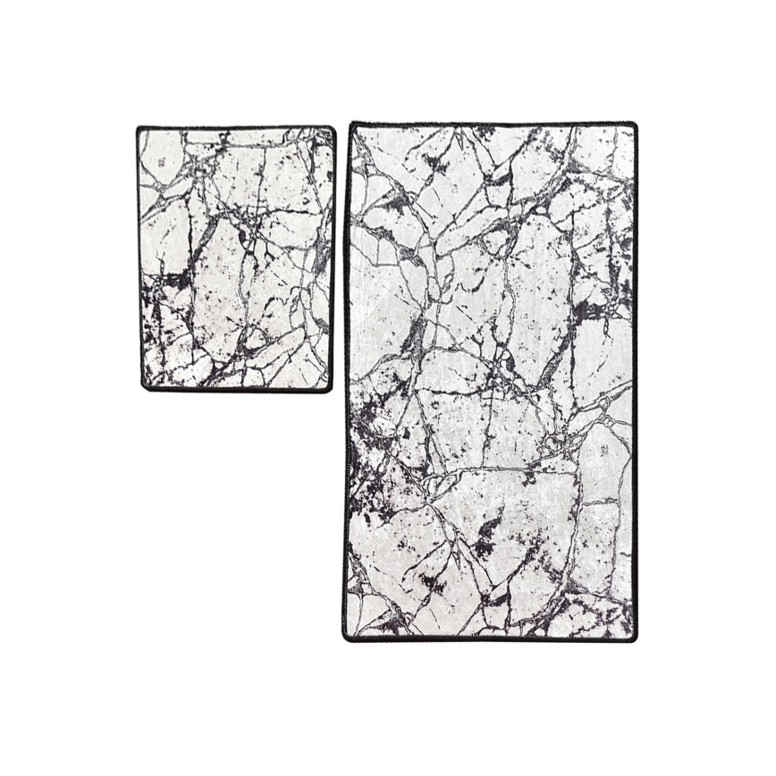ZESTAW 2x Dywanik łazienkowy MARBLE 60/100 cm biały/czarny