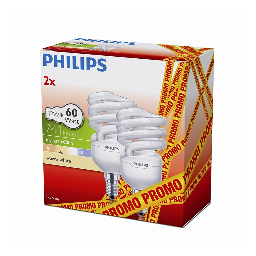 ZESTAW 2x energooszczędna żarówka E14/12W/230V 741lm - Philips 8718291775218