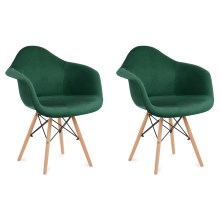 ZESTAW 2x Krzesło do jadalni NEREA 80x60,5 cm zielone/buk
