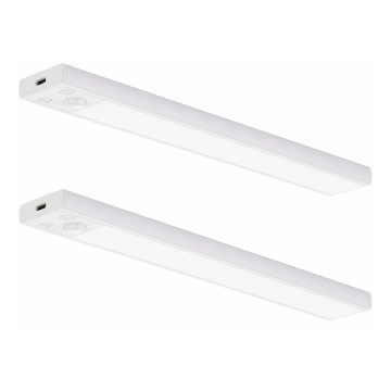 ZESTAW 2x ładowalne oświetlenie meblowe LED z czujnikiem ruchu i zmierzchu VIRO LED/1,2W/3,7V 800 mAh 3000/4000/6500K 30 cm białe