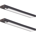 ZESTAW 2x ładowalne oświetlenie meblowe LED z czujnikiem ruchu i zmierzchu VIRO LED/1,2W/3,7V 800 mAh 3000/4000/6500K 30 cm czarne