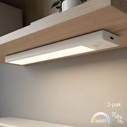 ZESTAW 2 szt. ładowalne oświetlenie meblowe LED z czujnikiem ruchu i zmierzchu VIRO LED/1W/3,7V 800 mAh 3000/4000/6500K 20 cm białe
