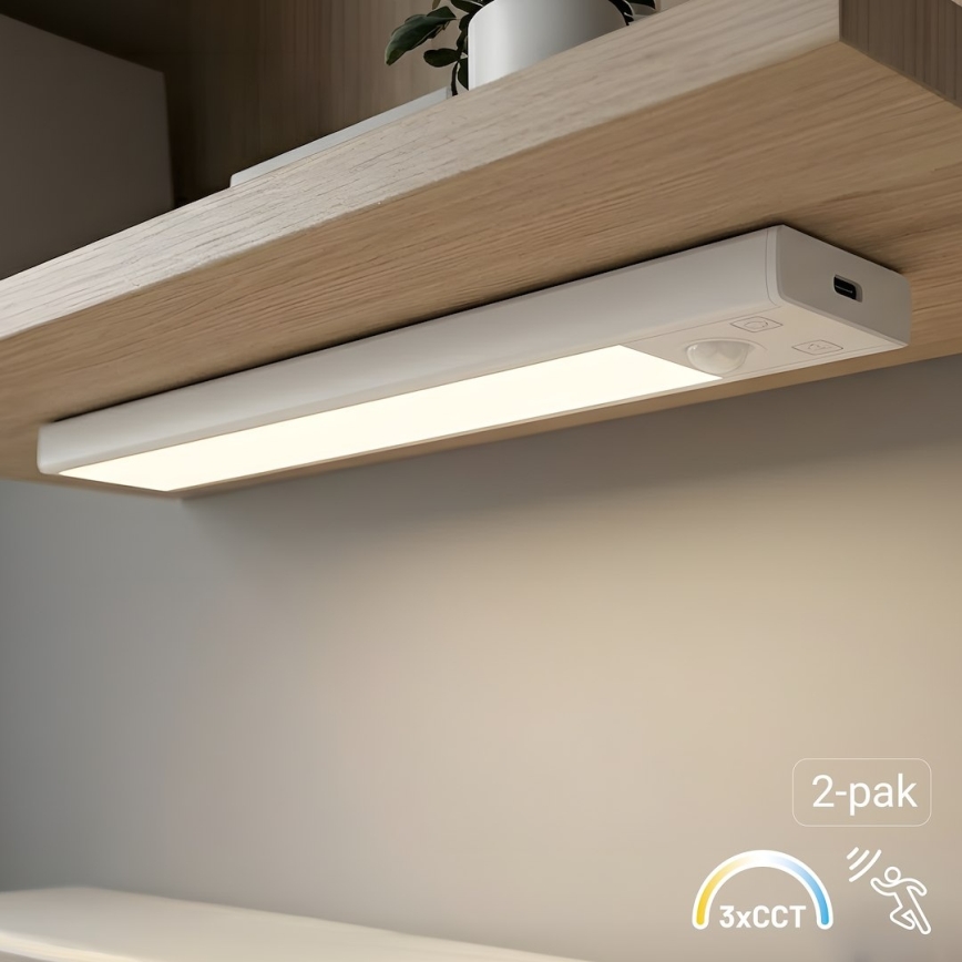 ZESTAW 2 szt. ładowalne oświetlenie meblowe LED z czujnikiem ruchu i zmierzchu VIRO LED/1W/3,7V 800 mAh 3000/4000/6500K 20 cm białe