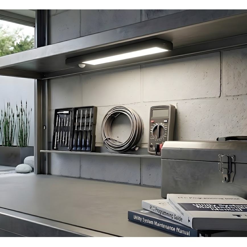 ZESTAW 2x Ładowalne oświetlenie meblowe LED z czujnikiem ruchu i zmierzchu VIRO LED/1W/3,7V 800 mAh 3000/4000/6500K 20 cm czarne