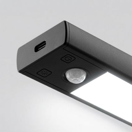 ZESTAW 2x Ładowalne oświetlenie meblowe LED z czujnikiem ruchu i zmierzchu VIRO LED/1W/3,7V 800 mAh 3000/4000/6500K 20 cm czarne