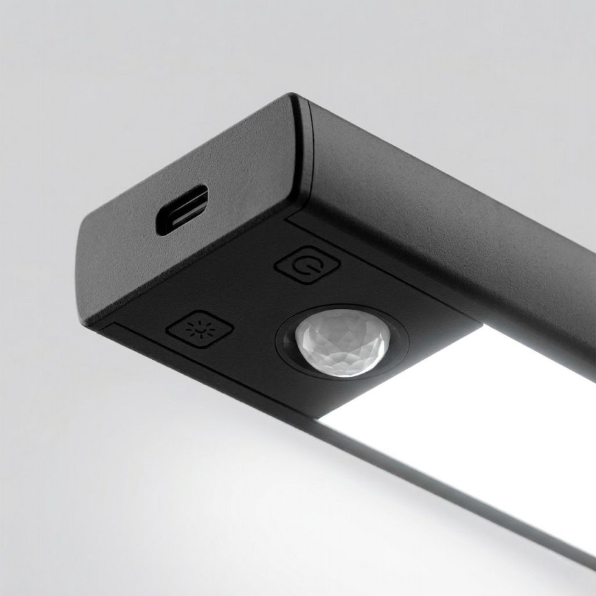 ZESTAW 2x Ładowalne oświetlenie meblowe LED z czujnikiem ruchu i zmierzchu VIRO LED/1W/3,7V 800 mAh 3000/4000/6500K 20 cm czarne