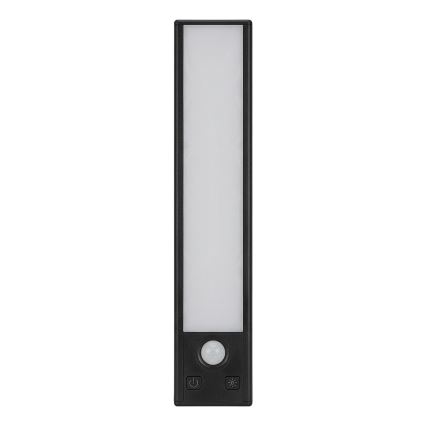 ZESTAW 2x Ładowalne oświetlenie meblowe LED z czujnikiem ruchu i zmierzchu VIRO LED/1W/3,7V 800 mAh 3000/4000/6500K 20 cm czarne