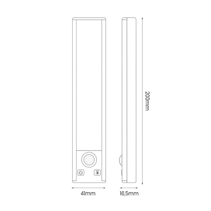 ZESTAW 2x Ładowalne oświetlenie meblowe LED z czujnikiem ruchu i zmierzchu VIRO LED/1W/3,7V 800 mAh 3000/4000/6500K 20 cm czarne