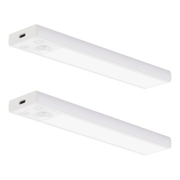 ZESTAW 2x ładowalne oświetlenie meblowe z czujnikiem ruchu i zmierzchu VIRO LED/1W/3,7V 800 mAh 3000/4000/6500K 20 cm białe