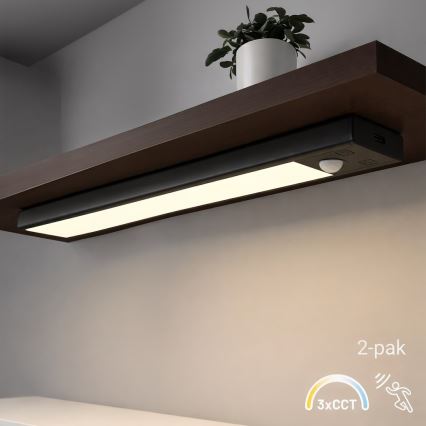 ZESTAW 2x ładowalne oświetlenie meblowe LED z czujnikiem ruchu i zmierzchu VIRO LED/1,2W/3,7V 800 mAh 3000/4000/6500K 30 cm czarne