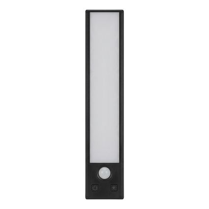 ZESTAW 2x ładowalne oświetlenie meblowe LED z czujnikiem ruchu i zmierzchu VIRO LED/1,2W/3,7V 800 mAh 3000/4000/6500K 30 cm czarne