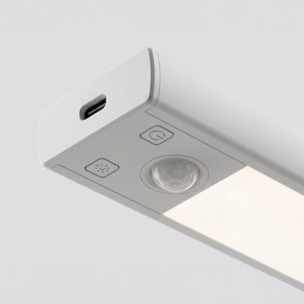 ZESTAW 2x ładowalne oświetlenie meblowe LED z czujnikiem ruchu i zmierzchu VIRO LED/1,2W/3,7V 800 mAh 3000/4000/6500K 30 cm biały