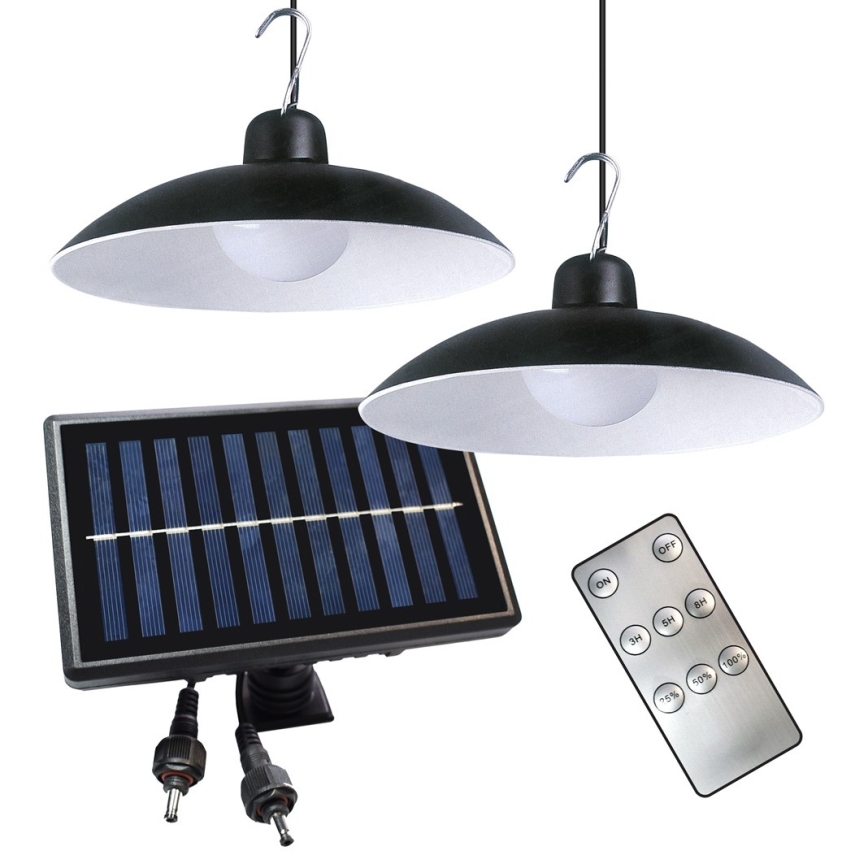 ZESTAW 2x LED Lampa solarna wisząca z czujnikiem zmierzchu LED/6W/3,7V 2000 mAh IP44 + pilot zdalnego sterowania