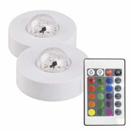 ZESTAW 2x LED RGB Ściemnialne oświetlenie dekoracyjne FESTA 3xAAA/4,5V + pilot zdalnego sterowania