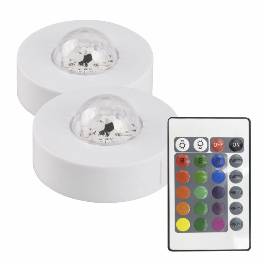 ZESTAW 2x LED RGB Ściemnialne oświetlenie dekoracyjne FESTA 3xAAA/4,5V + pilot zdalnego sterowania