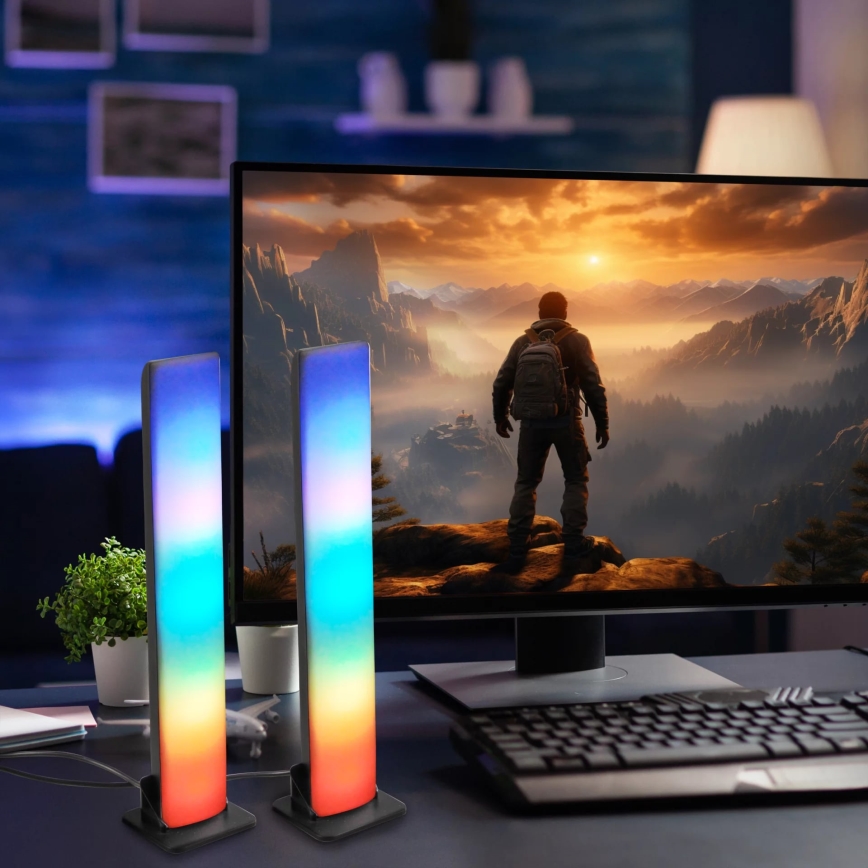 ZESTAW 2x LED RGB Ściemnialna lampa stołowa GAMER LED/5W/5V + pilot zdalnego sterowania