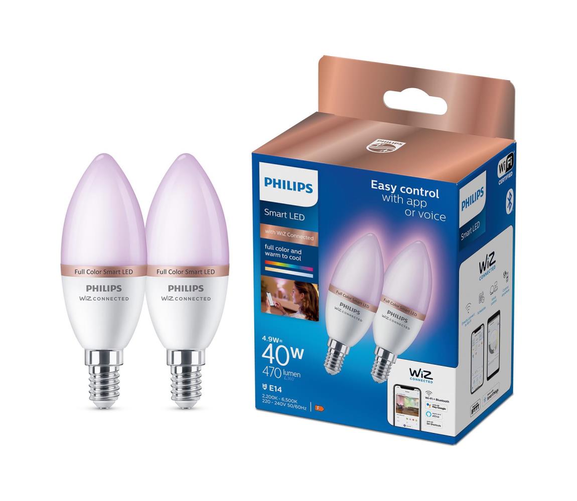 ZESTAW 2x LED RGB ściemnialna żarówka Philips SMART C37 E14/4,9W/230V 2200-6500K