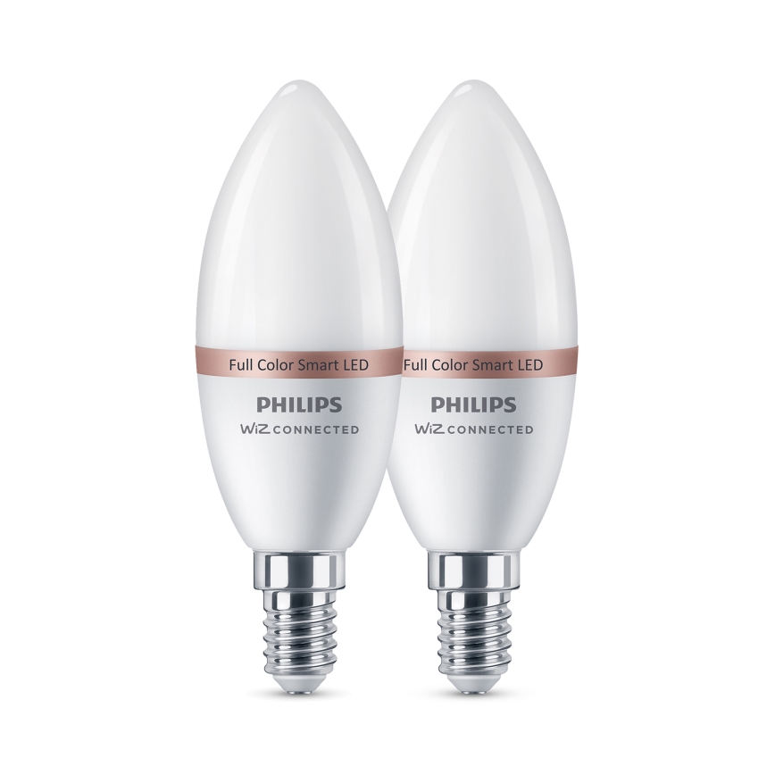 ZESTAW 2x ściemnialnych żarówek LED RGB Philips SMART C37 E14/4,9W/230V 2200-6500K CRI 90