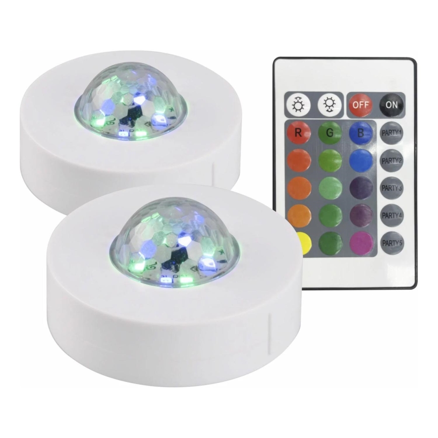 ZESTAW 2x LED RGB Ściemnialne oświetlenie dekoracyjne FESTA 3xAAA/4,5V + pilot zdalnego sterowania