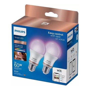 ZESTAW 2x LED RGB Żarówka ściemnialna Philips A60 E27/8W/230V Wi-Fi