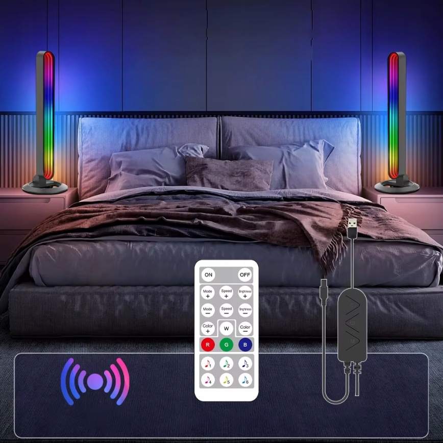 ZESTAW 2x LED RGBIC ściemniana lampa stołowa LED/5W/5V czarna + pilot zdalnego sterowania