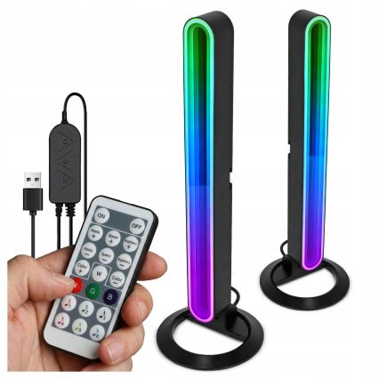 ZESTAW 2x LED RGBIC ściemniana lampa stołowa LED/5W/5V czarna + pilot zdalnego sterowania