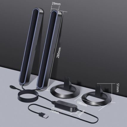ZESTAW 2x LED RGBIC ściemniana lampa stołowa LED/5W/5V czarna + pilot zdalnego sterowania