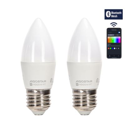 ZESTAW 2x Ściemniana żarówka LED RGBW MESH Smart C37 E27/6,5W/230V 2700-6500K + zdalne sterowanie - Aigostar