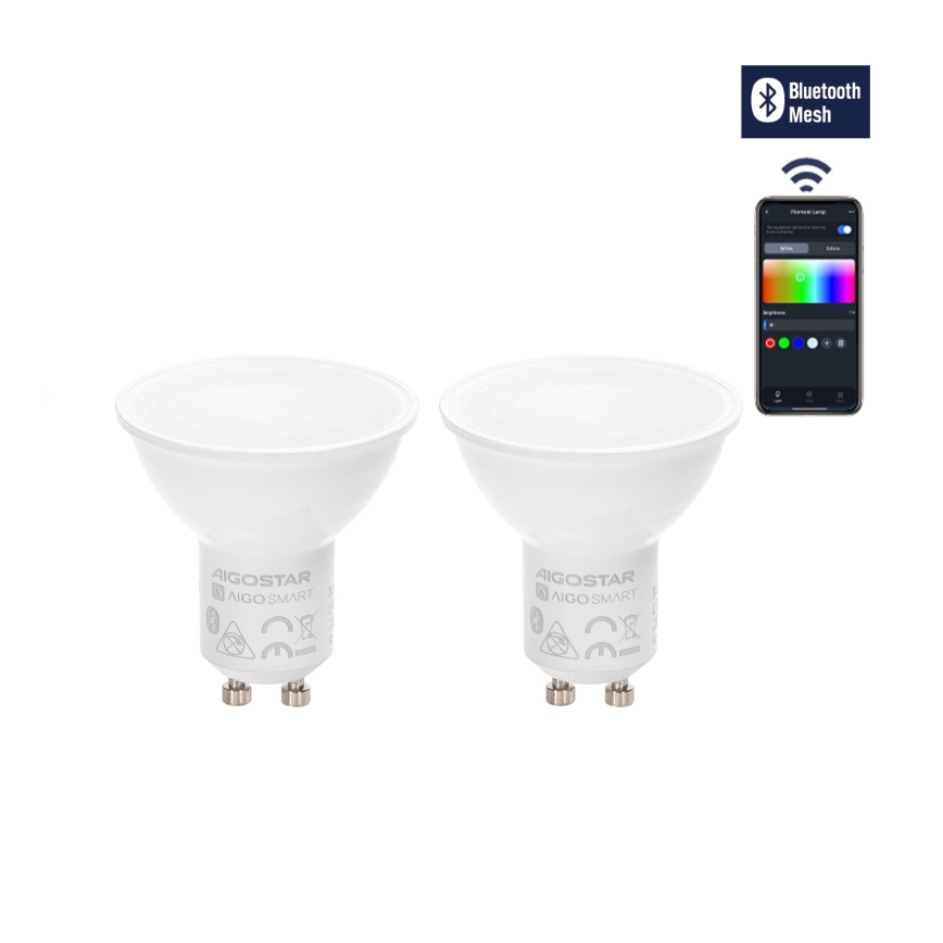 ZESTAW 2x LED RGBW Ściemn. żarówka MESH Smart GU10/6,5W/230V 2700-6500K + zdalne sterowanie - Aigostar
