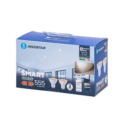 ZESTAW 2x LED RGBW Ściemn. żarówka MESH Smart GU10/6,5W/230V 2700-6500K + zdalne sterowanie - Aigostar