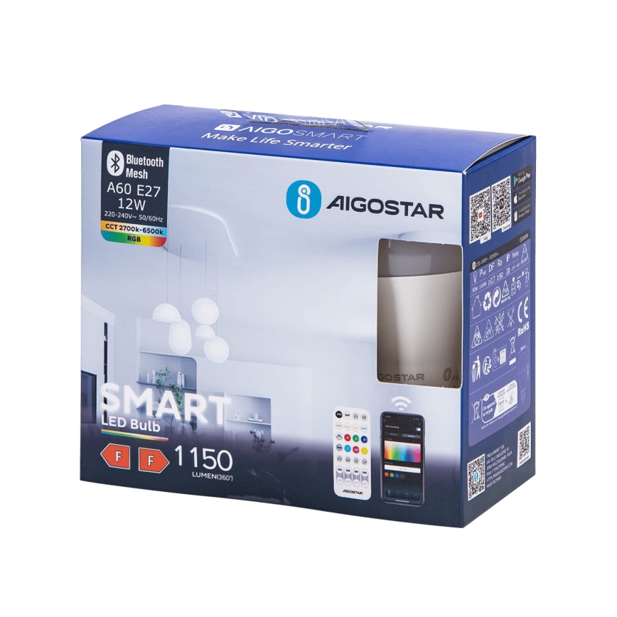 ZESTAW 2x Ściemniana żarówka LED RGBW MESH Smart G45 E14/4,5W/230V 2700-6500K + zdalne sterowanie - Aigostar