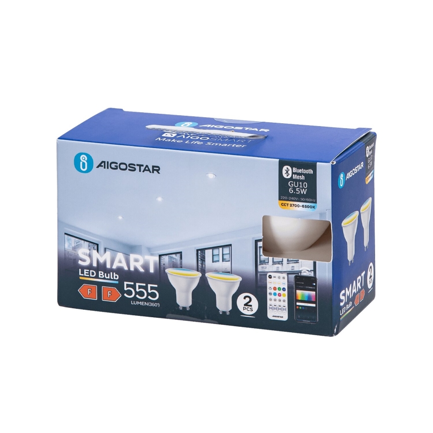 ZESTAW 2x LED Żarówka ściemnialna MESH Smart GU10/6,5W/230V 2700-6500K + zdalne sterowanie - Aigostar