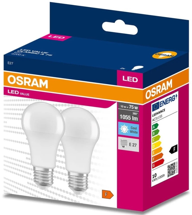 ZESTAW 2x LED Żarówka A60 E27/10W/230V 4000K - Osram