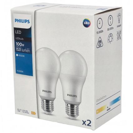 ZESTAW 2x LED Żarówka Philips A67 E27/13W/230V 4000K